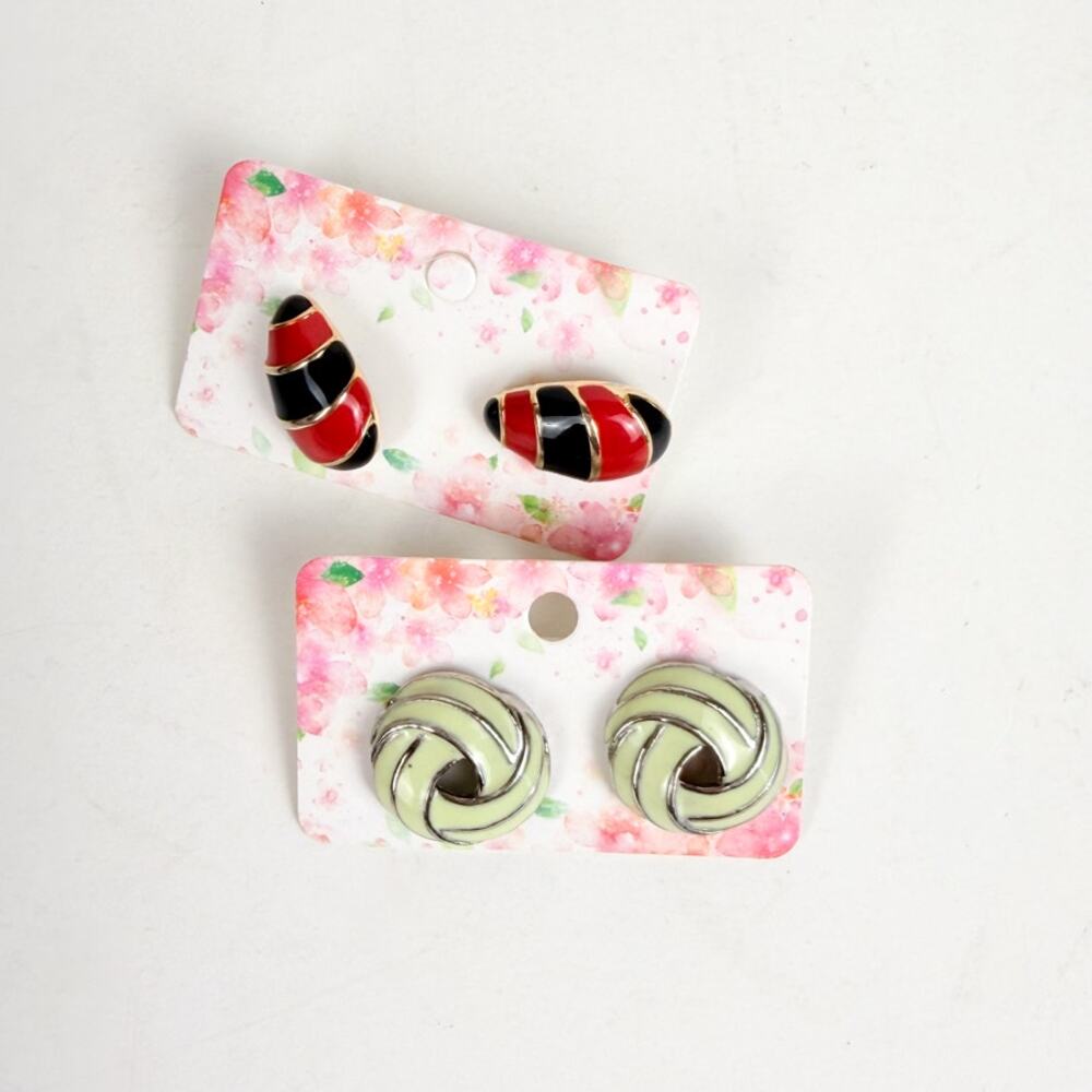2 Pairs Enamel and Metal Earrings